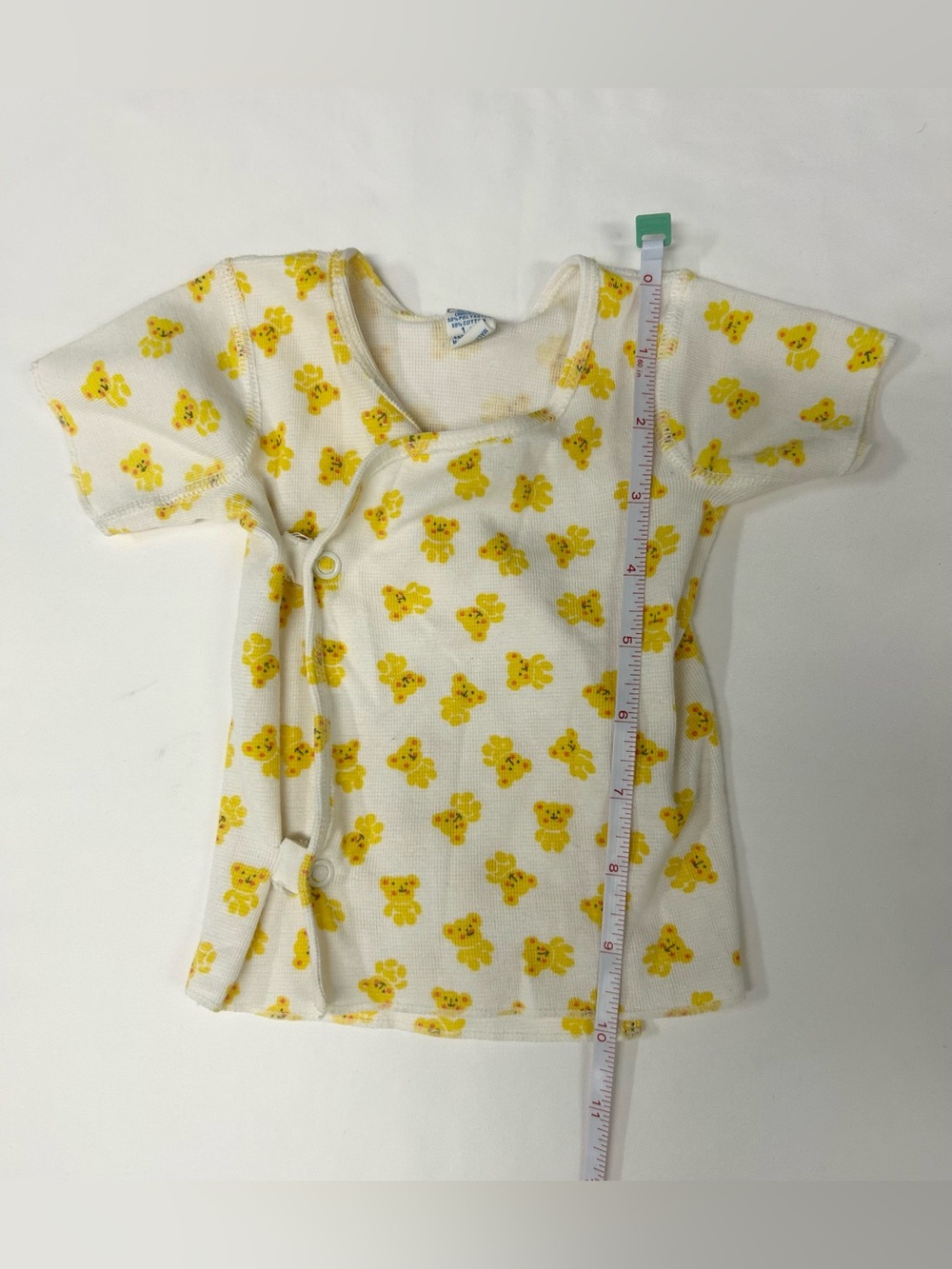 VTG 1980s Carter's Baby Wrap T-Shirt Teddy Bear Print Short Sleeve White/Yellow